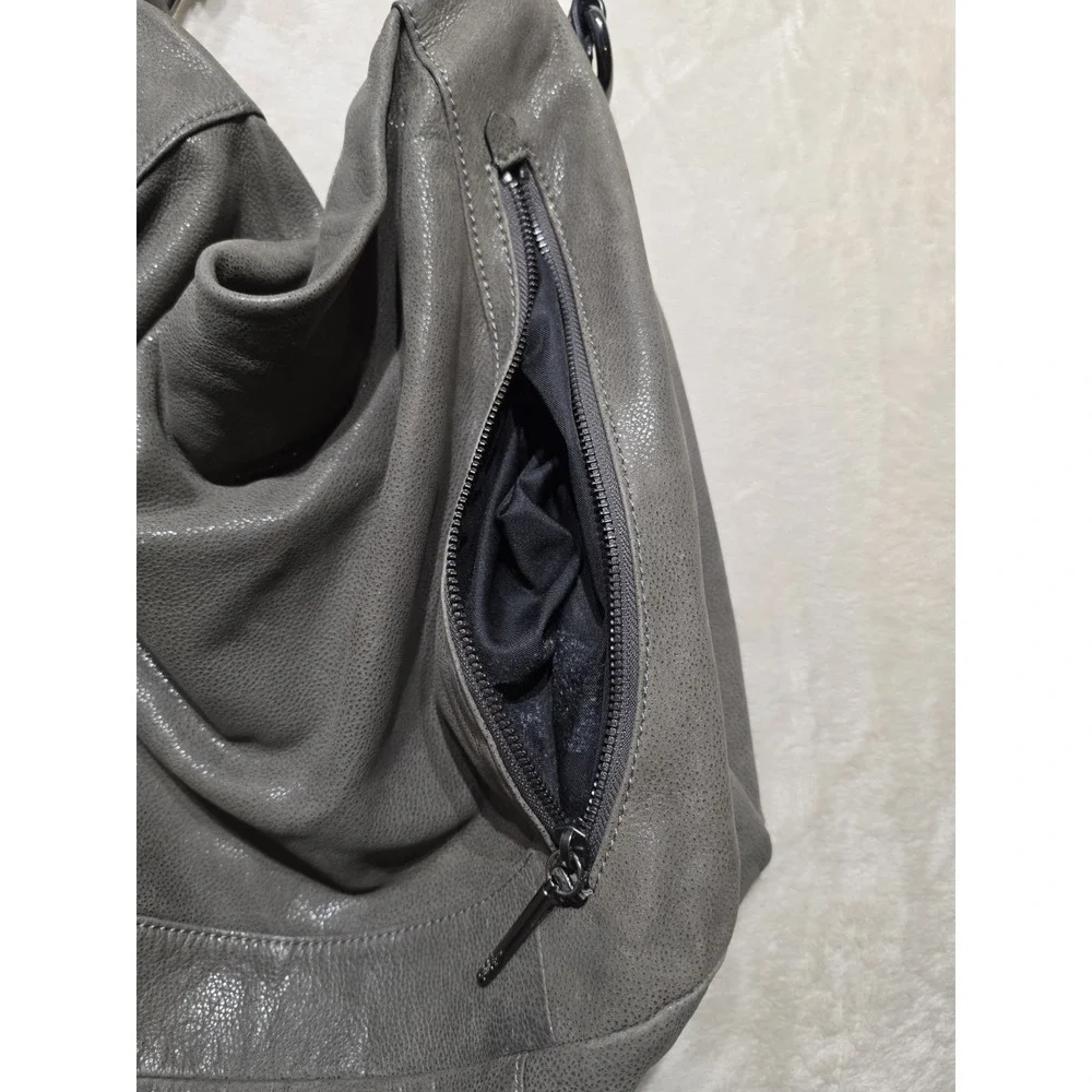 Elliott Lucca Gray Pebbled Leather Slouchy Hobo Shoulder Bag Crossbody‎ Large